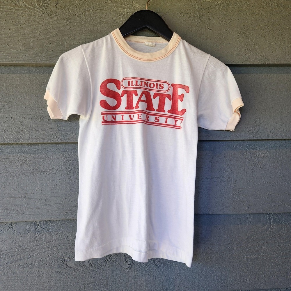 VTG Velva Sheen Shirt Mens Small White Illinois State University Ringer Tee 70s